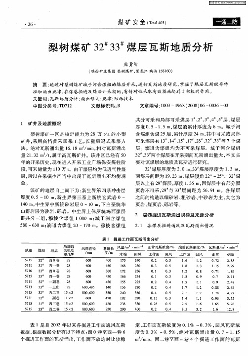 梨树煤矿32 #33 #煤层瓦斯地质分析