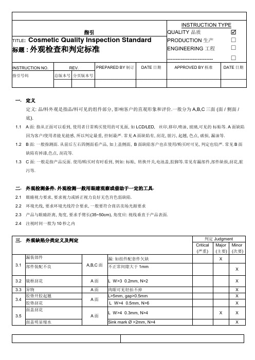 外观检查和判定标准