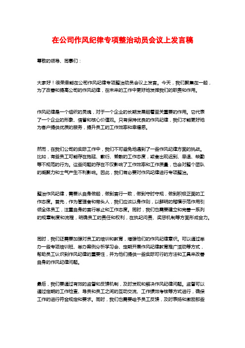 在公司作风纪律专项整治动员会议上发言稿