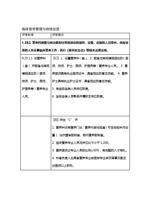 三级综合医院营养科评审标准实施细则