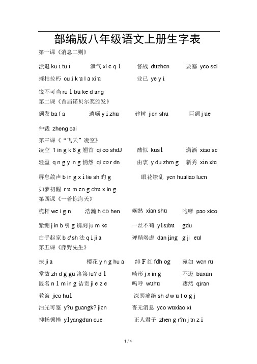 部编版八年级语文上册生字表.doc