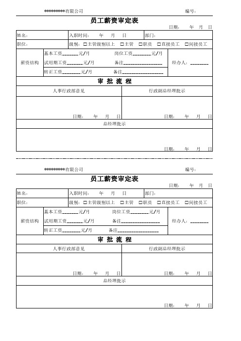 员工薪资审定表