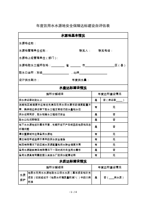 度饮用水水源地安全保障达标建设自评估表