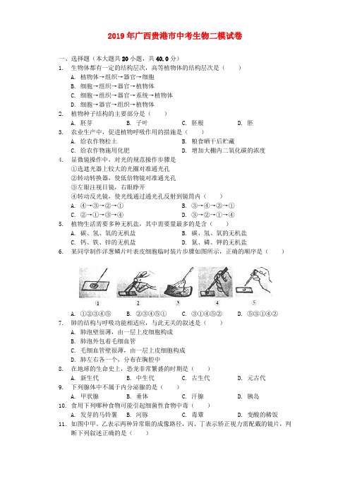 广西贵港市2019年中考生物二模试卷(含解析)