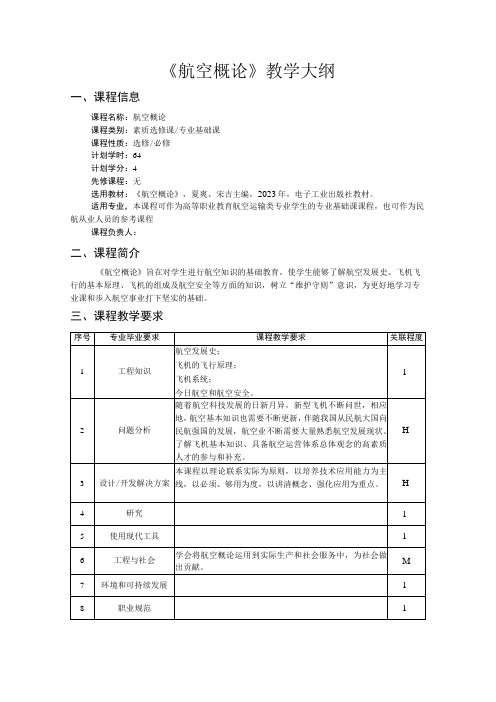 航空概论教学大纲