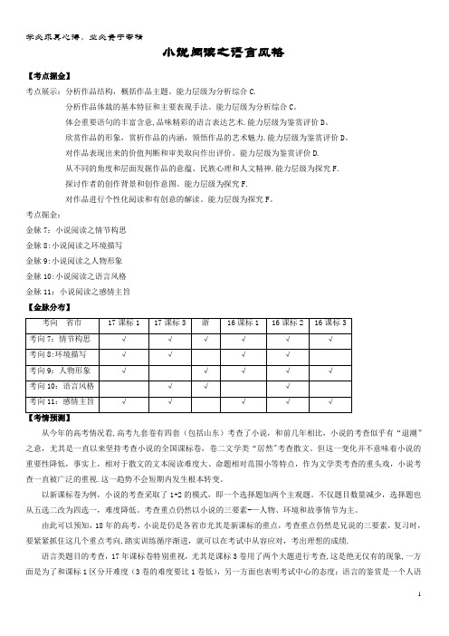 备战208年高三语文一轮复习 掘金系列 金脉0 小说阅读之语言风格(含解析)