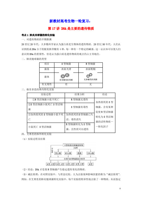 2022届新教材高考生物一轮复习第六单元遗传的物质基础第17讲DNA是主要的遗传物质教案