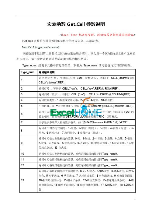宏表函数Get.Cell参数说明