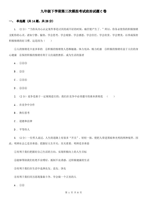 九年级下学期第三次模拟考试政治试题C卷