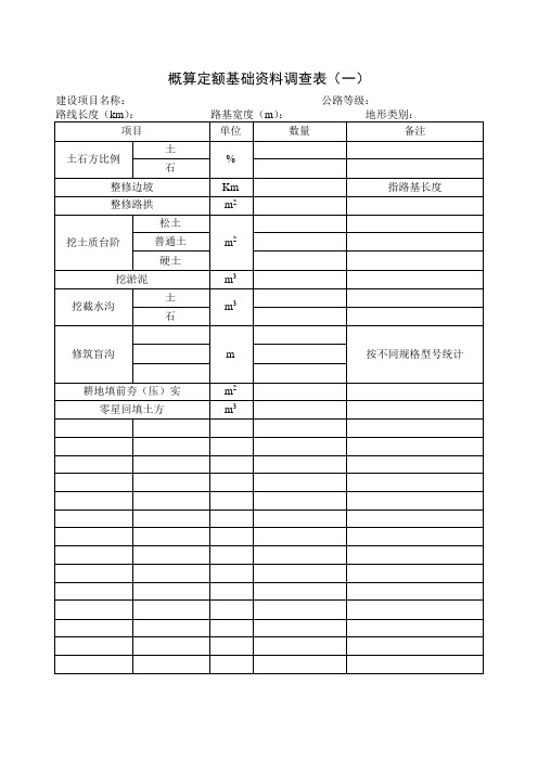 概算定额基础资料调查表