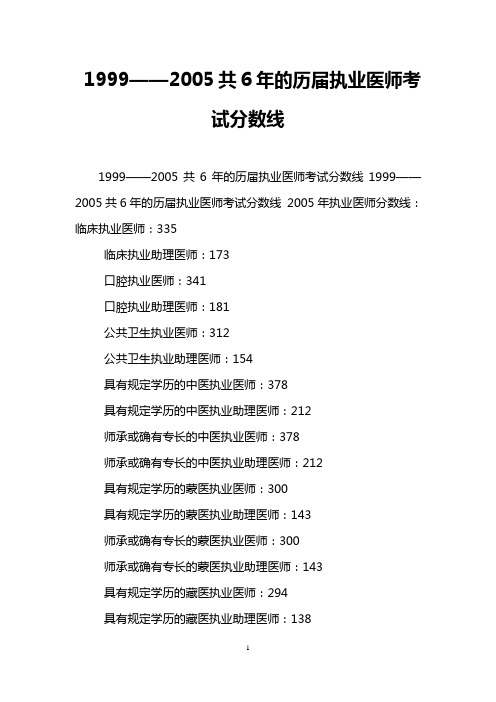 1999——2005共6年的历届执业医师考试分数线