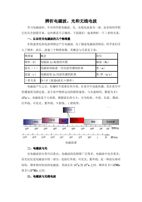 2020人教版九年级物理辨析电磁波、光和无线电波