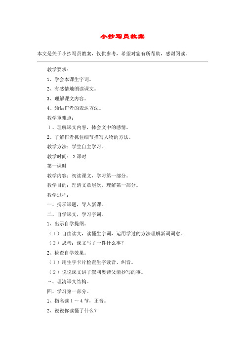 小抄写员教案_教案教学设计