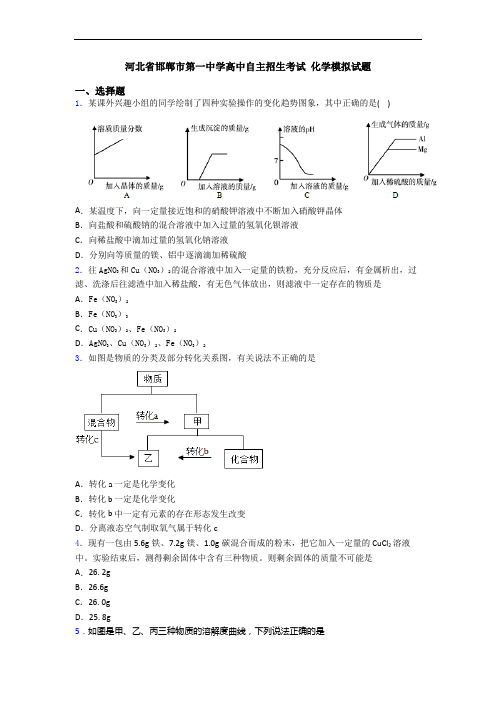 河北省邯郸市第一中学高中自主招生考试 化学模拟试题