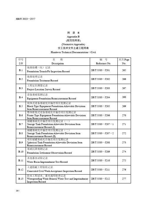 附录B  SH／T 3503-2017  (交工技术文件土建工程用表英文版)