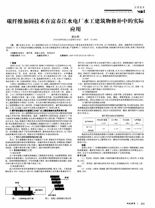 碳纤维加固技术在富春江水电厂水工建筑物修补中的实际应用