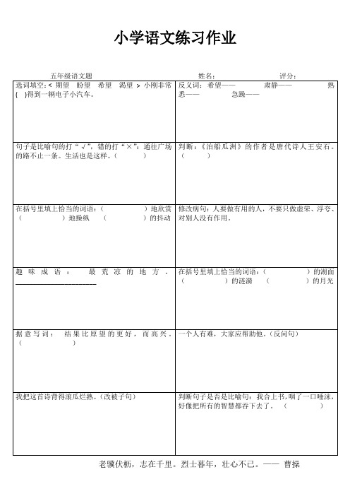 小学五年级语文练习作业54