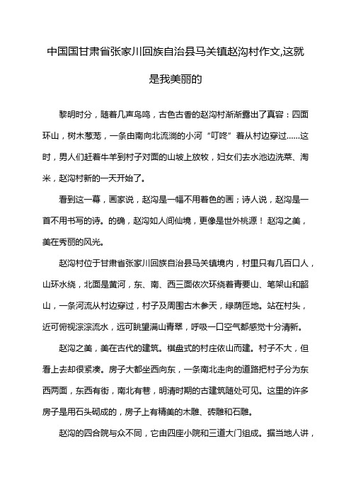 中国国甘肃省张家川回族自治县马关镇赵沟村作文,这就是我美丽的