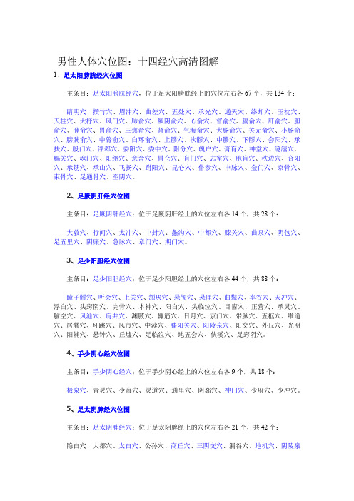 男性人体穴位图十四经穴高清图解