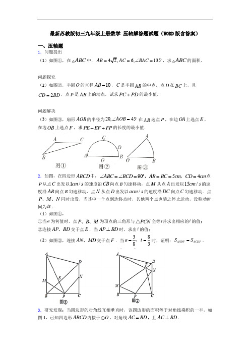 最新苏教版初三九年级上册数学 压轴解答题试题(WORD版含答案)