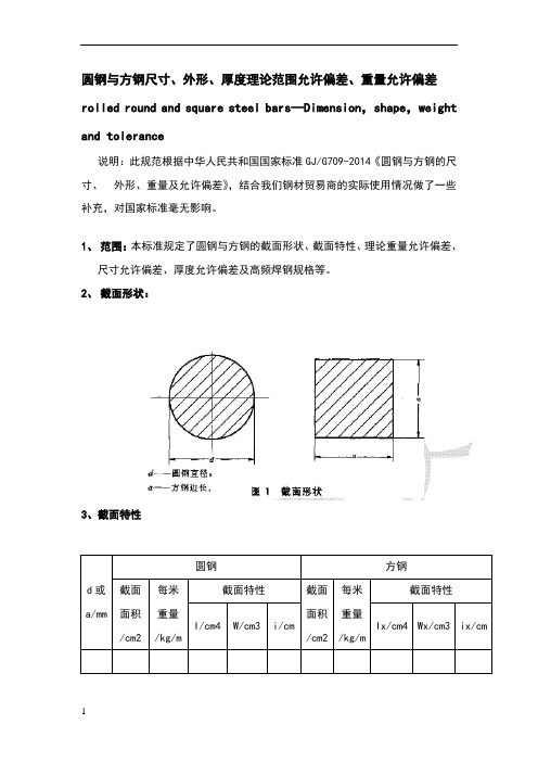 方钢圆钢尺寸,重量,厚度偏差规范