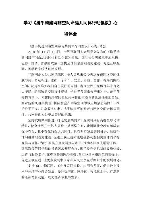 学习《携手构建网络空间命运共同体行动倡议》心得体会