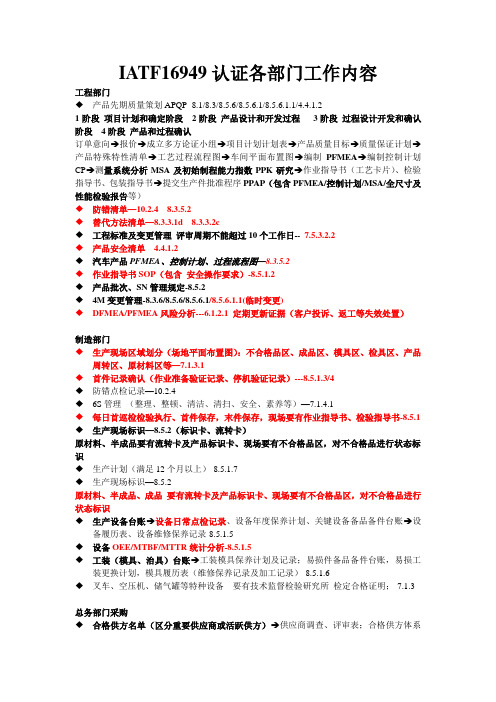 IATF16949-2016各部门准备资料清单