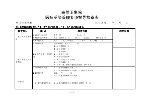 医院感染管理专项督导检查表(村卫生室)