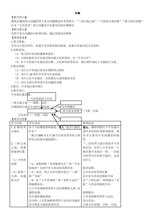 初中七年级地理教案 中东【区一等奖】