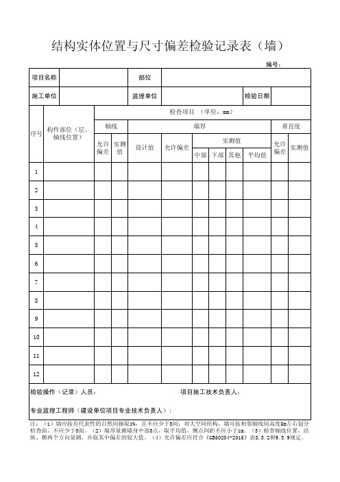 结构位置与尺寸偏差检验记录表