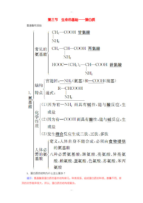 2020届人教版高中化学选修1 第一章 第三节 生命的基础-蛋白质练习含答案