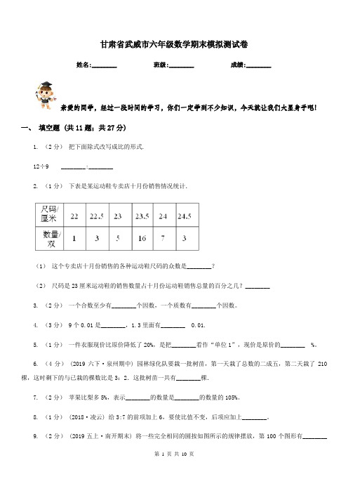甘肃省武威市六年级数学期末模拟测试卷
