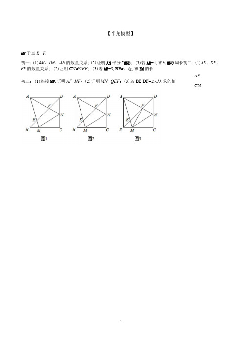 初中数学模型题库 半角模型+旋转原理+手拉手模型