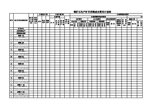 铜业公司采矿成本费用计划表