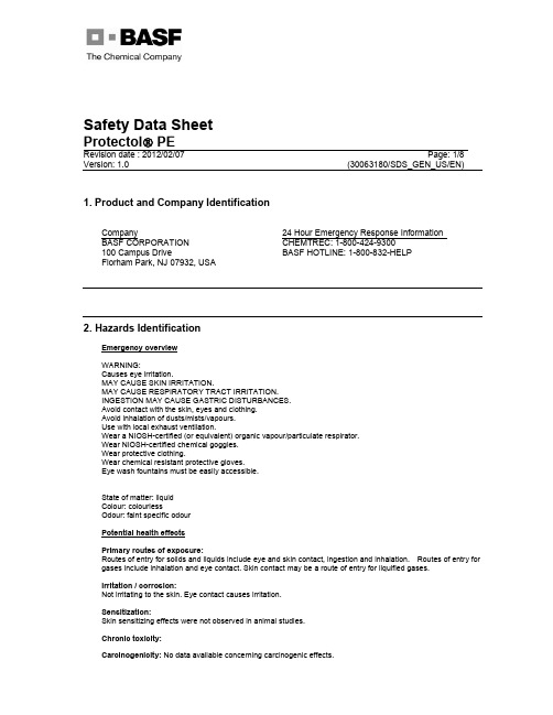 Protectol PE_USMSDS  苯氧乙醇安全生产技术说明书