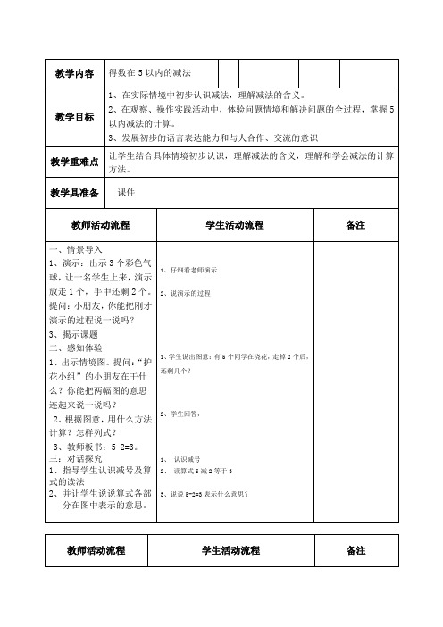 一年级上册数学教案-8.2 得数在5以内的减法丨苏教版