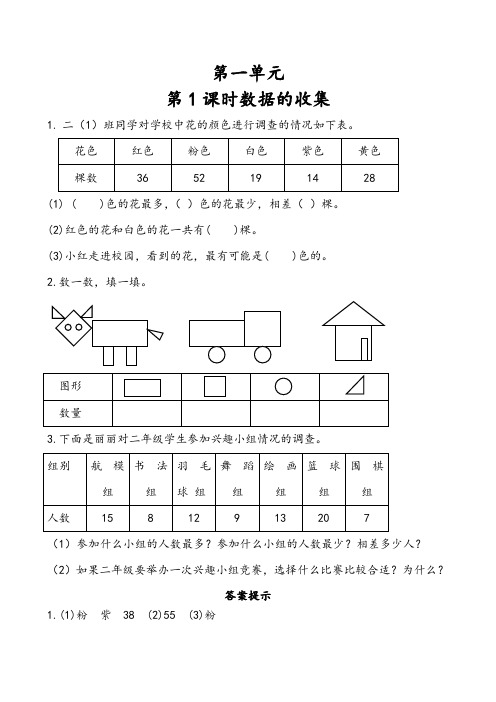 人教版小学二年级下册数学课时同步练习试题及答案(全册)