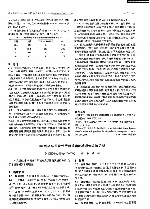 32例老年原发性甲状腺功能减退症误诊分析