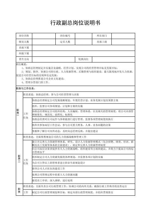 行政副总岗位说明书