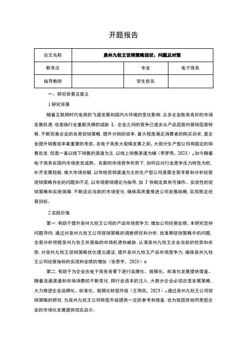 《九牧王促销策略现状问题及对策》开题报告文献综述3000字含提纲