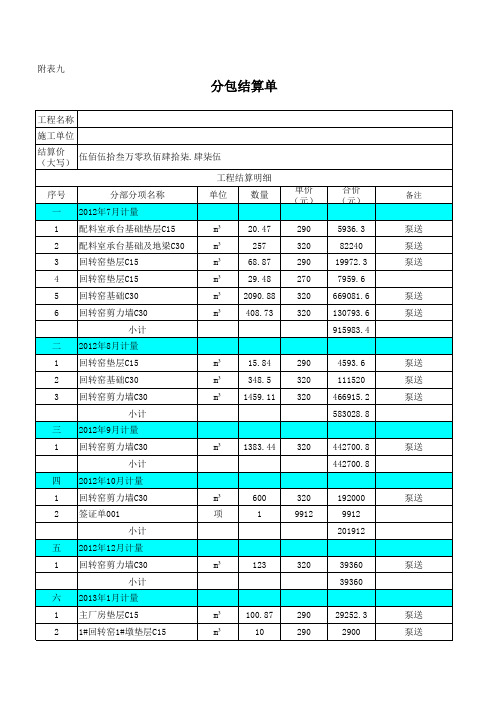 结算单样板