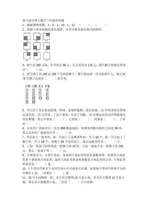 第六届小博士数学三年级培训题