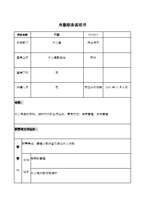 建设集团办公室外勤职务说明书