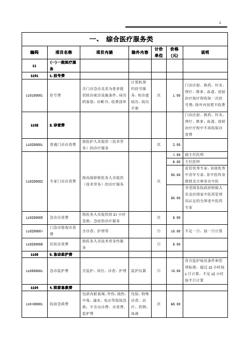 吉林市医疗服务价格手册