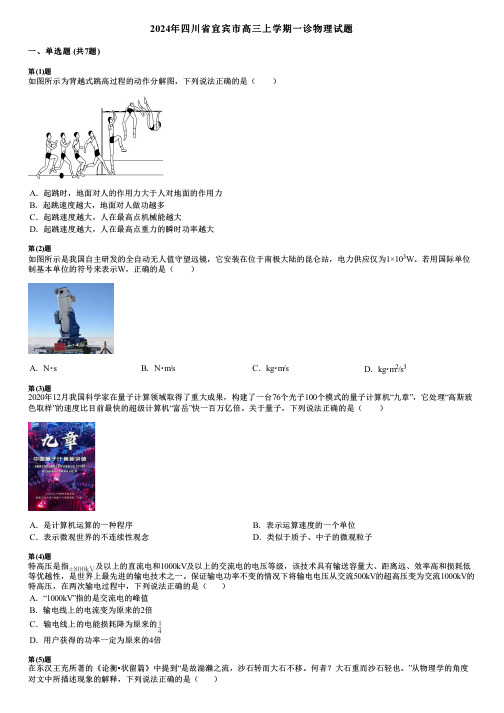 2024年四川省宜宾市高三上学期一诊物理试题