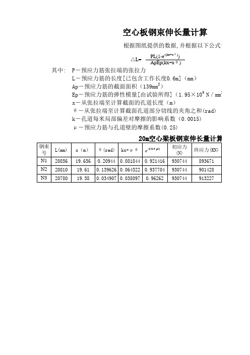 20m空心板梁伸长量计算