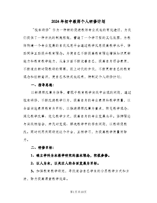 2024年初中教师个人研修计划(三篇)