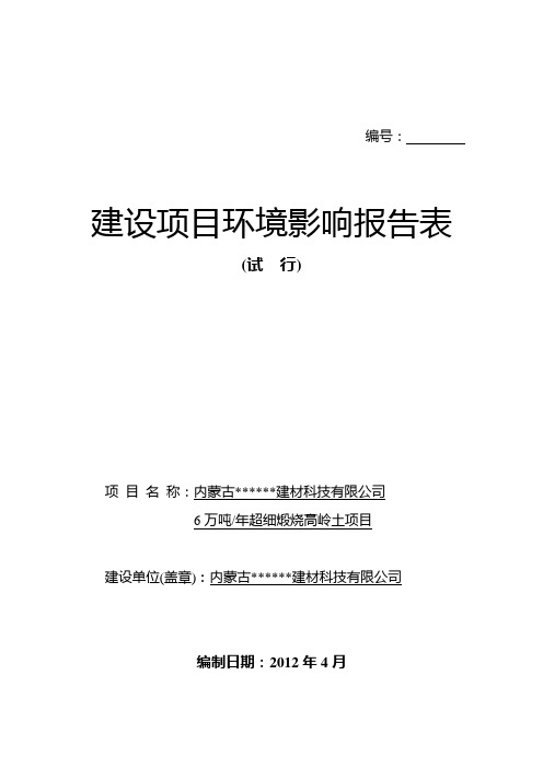 年6万吨超细煅烧高岭土项目投资环境评估报告表