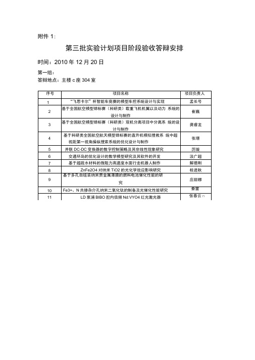 第三批实验计划项目阶段验收答辩安排