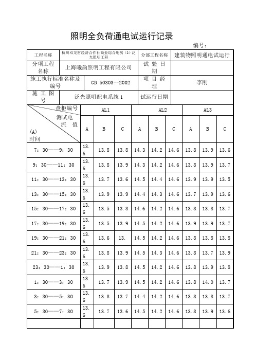 照明全负荷通电试运行记录